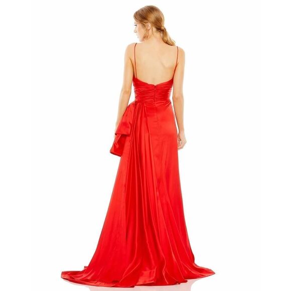 Mac Duggal Cut-Out Bow Satin Red Gown Formal Dress sz 12 - Picture 2 of 16